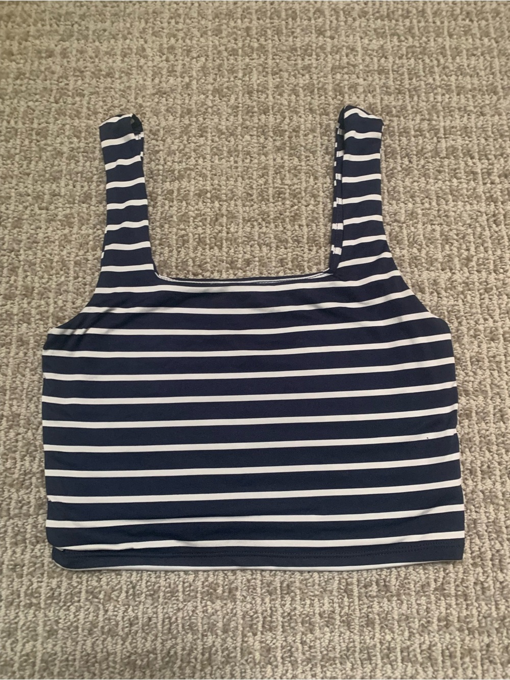 The Workshop Navy and White Striped Square Neck Crop Top Size L